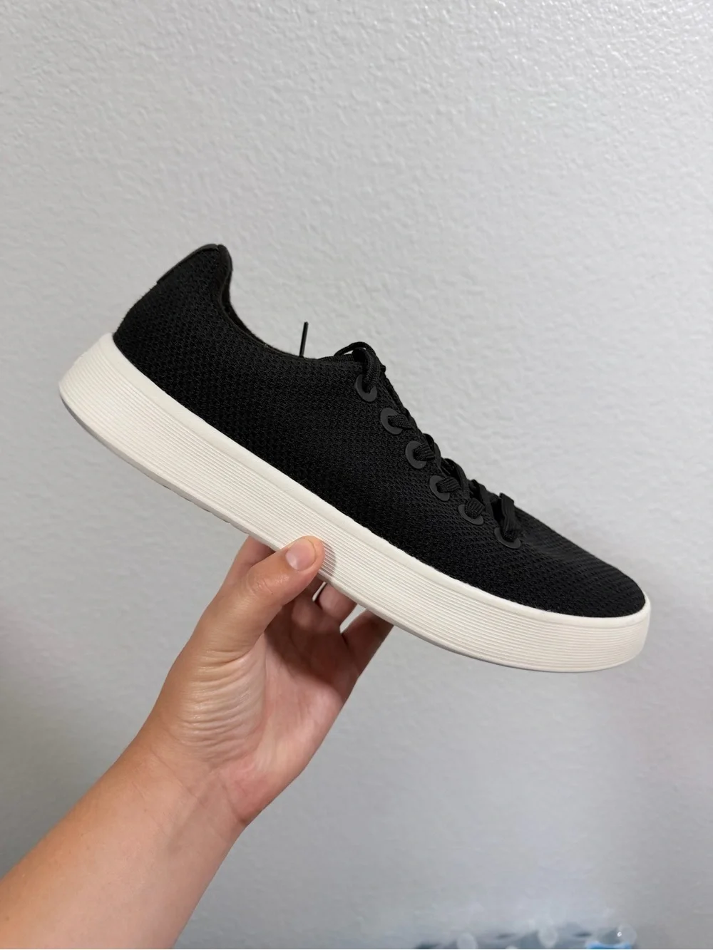 All birds Men's Black Knit Low-Top Sneakers with White Sole